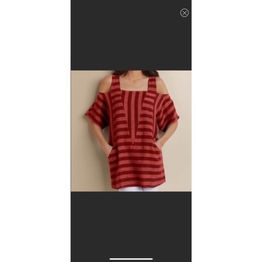Soft surroundings, cold shoulder, striped linen, blend tunic top